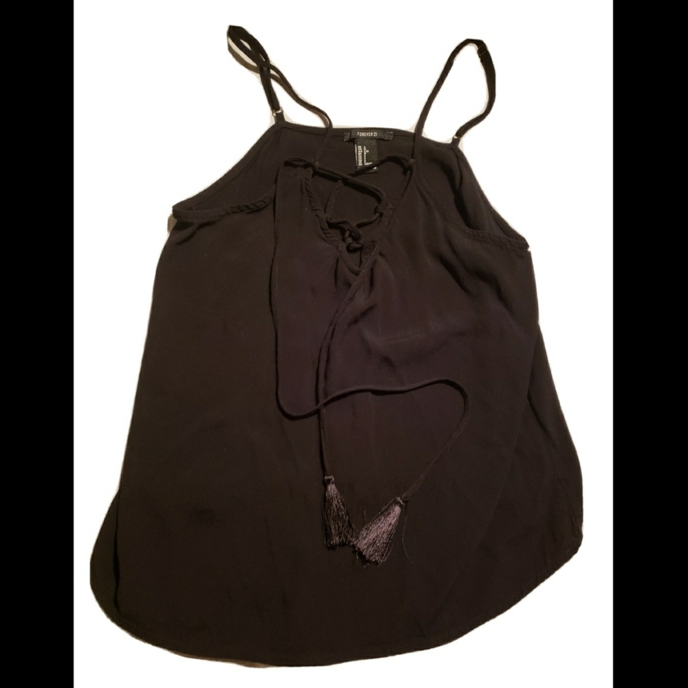 Forever 21 black Tie Up V-neck Tank Top Size Large.
